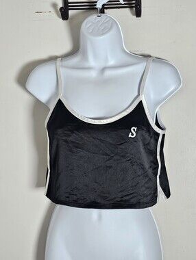 SMFK Satin Silk Slip Crop Top with White Trim S